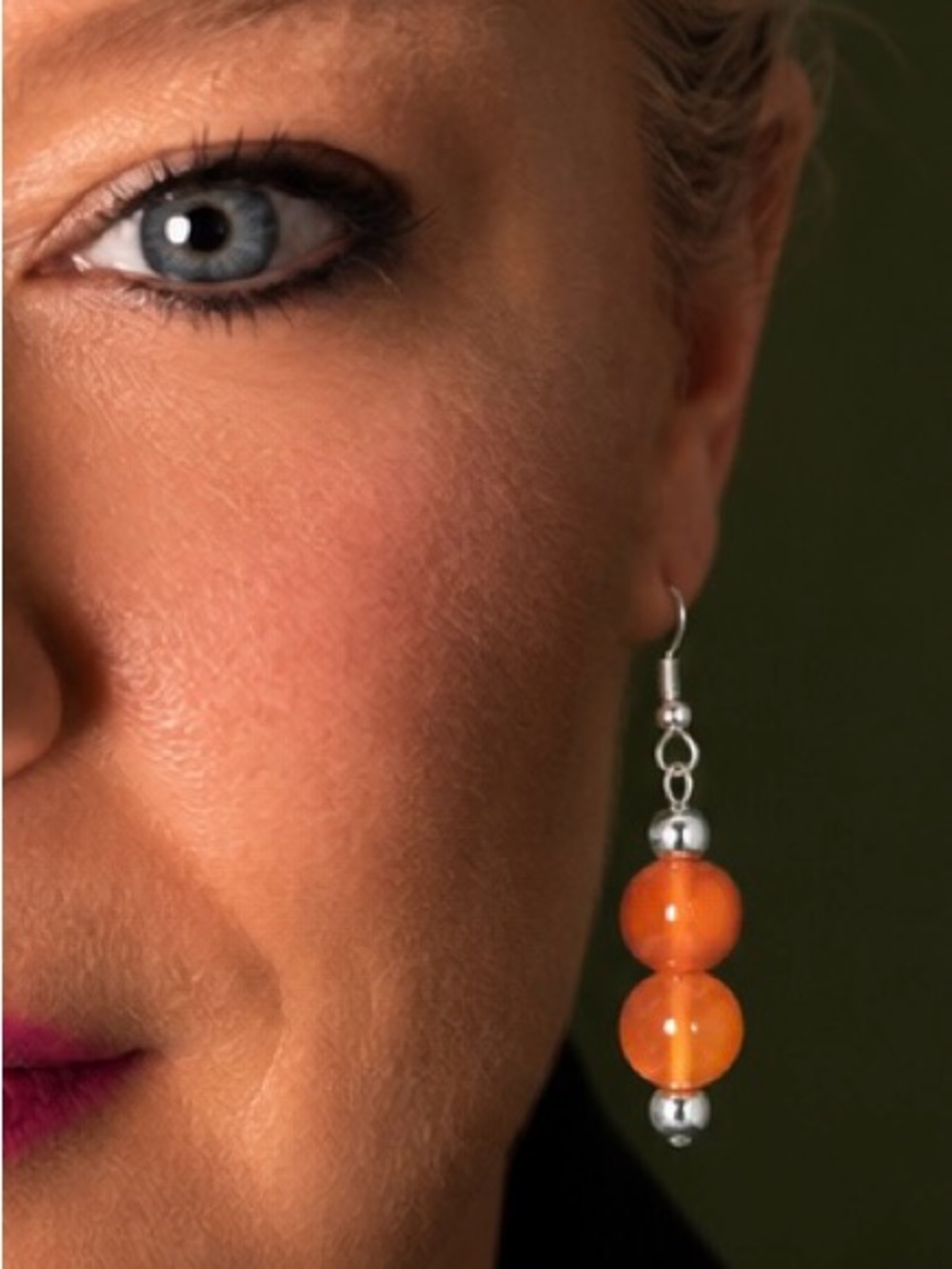 Two Sets of Handcrafted Orange and Green Bead Drop Earrings Women Jewelry